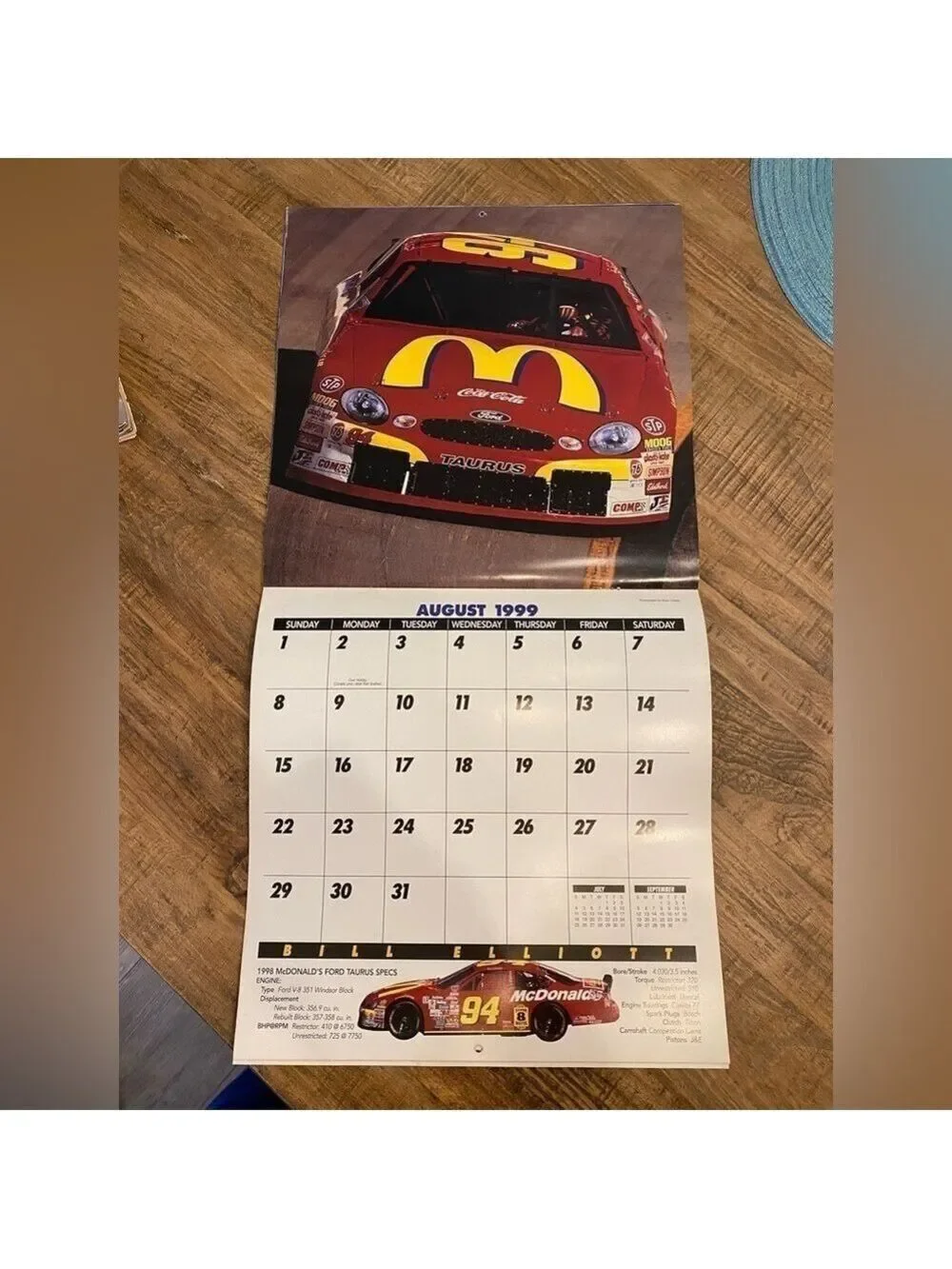 Vintage 1999 Bill Elliott Racing Calendar. Excellent Pre owned condition.